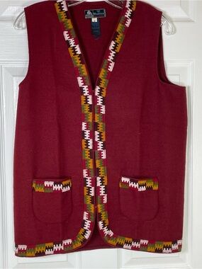 Vintage 90’s Pure New Wool Knit Vest Boho Southwestern Style Womens Size 6